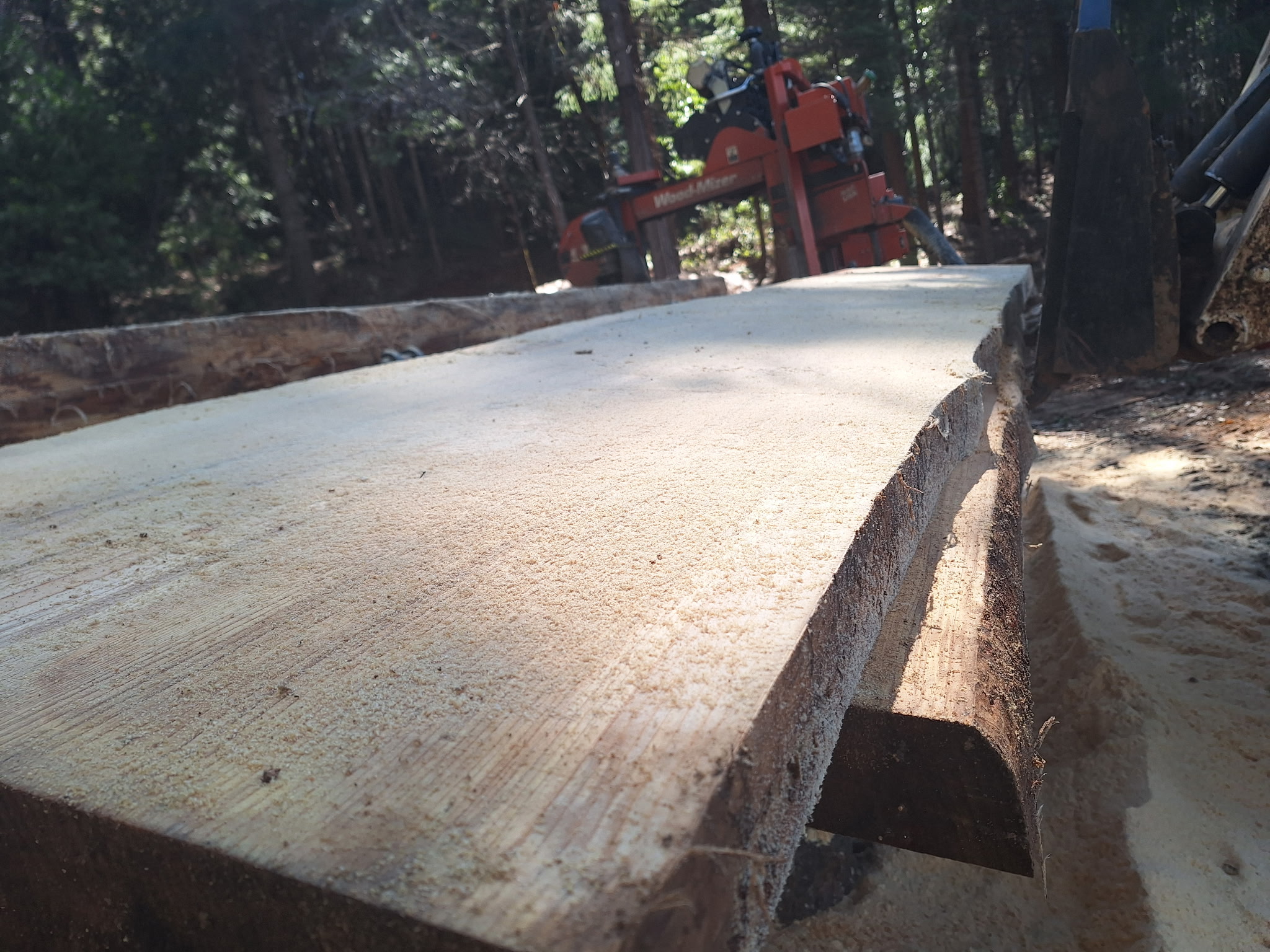 Close view of rough-sawn boards with clean saw texture.